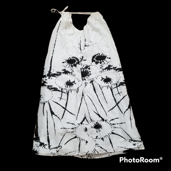 Caliana Flower Blossom Black White Tie Dyed Midi Sun Dress Cover-up. Women 6 - Picture 6 of 8